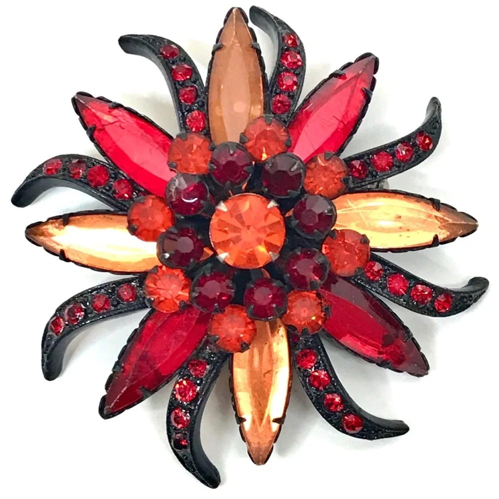 Vintage Large Retro Brooch Sunburst Jewelry Pin
